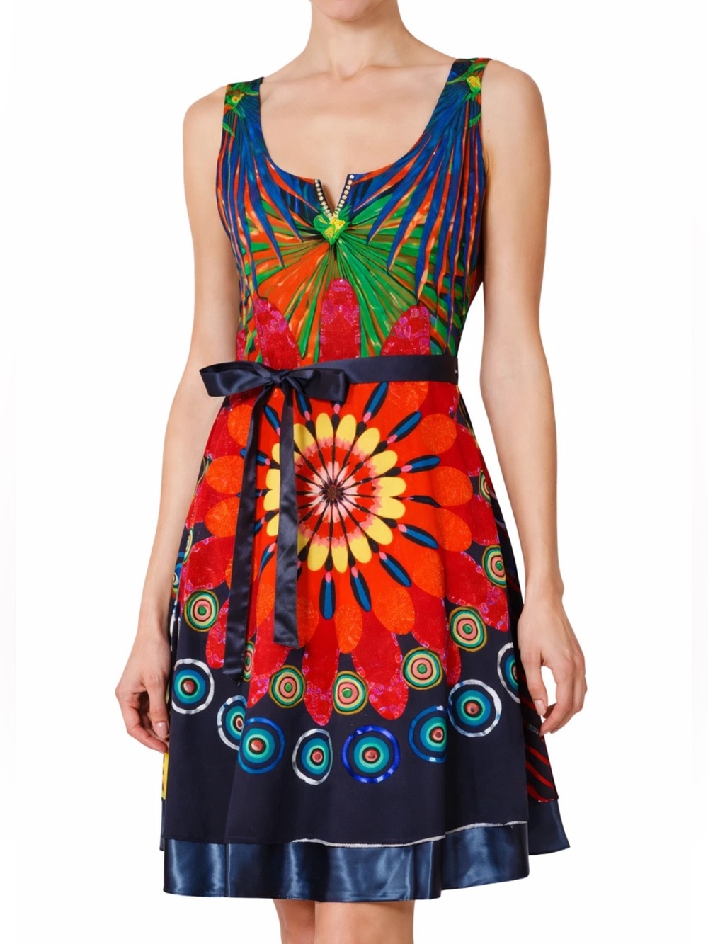 Desigual Sleeveless Fit & Flare Mini Dress Tropical Floral Multicolor Size - M
